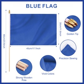 Yingnner 12 Pack Blue Stick Flags Small 12x18 Inch Hand Held Flags with 24 Inch Wooden Pole Solid Blue Blank DIY Graffiti Flags Decorations