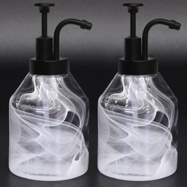 Suanti Bathroom Glass Soap Dispenser Set, 2 Pcs 375ml/12.7 Oz Unique 3D Cloud Pattern Thick Glass Soap Bottle with Smooth Action Rust-Free Black ABS Pump for Kitchen Counter Dish Soap Dispenser
