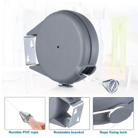 Loriketty Retractable Wall Mount Clothesline - 15 Meters Outdoor Indoor Clothes Drying String, Clothes Hanging Line, Cloth Dryer Wire, White Grey