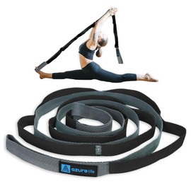 Correa elástica de alta calidad AZURELIFE (2,5 cm de ancho x 213,4 cm de largo), 10 bucles de correa de yoga para estiramiento, perfecta banda elástica para ejercicios de rehabilitación, flexibilidad, isquiotibiales y terapia física