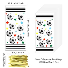 Football Cellophane Goodie Bags,100Pcs Soccer Football Star Pattern Treat Bags Sport Theme Candy Bags with Gold Twist Ties for Football Birthday Party Sport Theme Favor Supplies