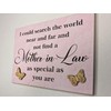Mother-in-Law Sentimental Quote Decorative Magnet, Pink with wooden Butterflies, 11
