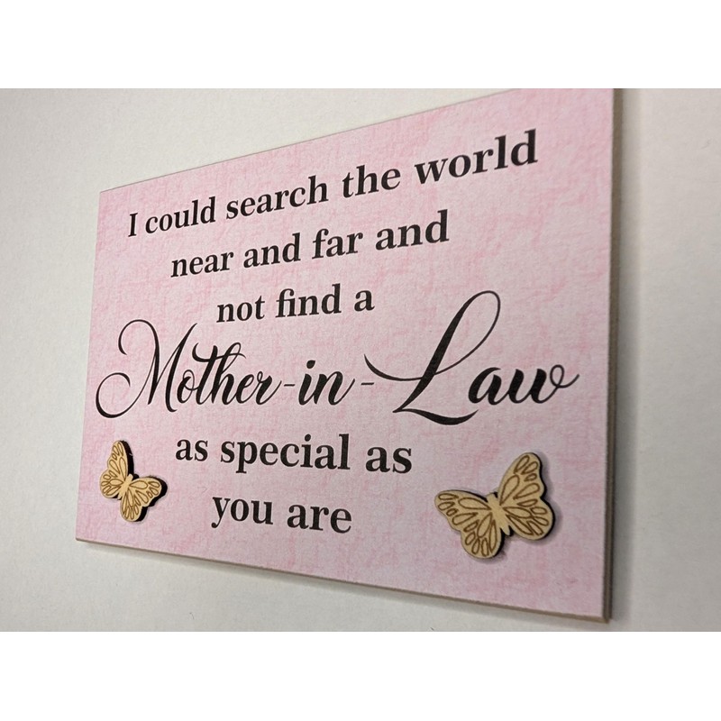 Mother-in-Law Sentimental Quote Decorative Magnet, Pink with wooden Butterflies, 11