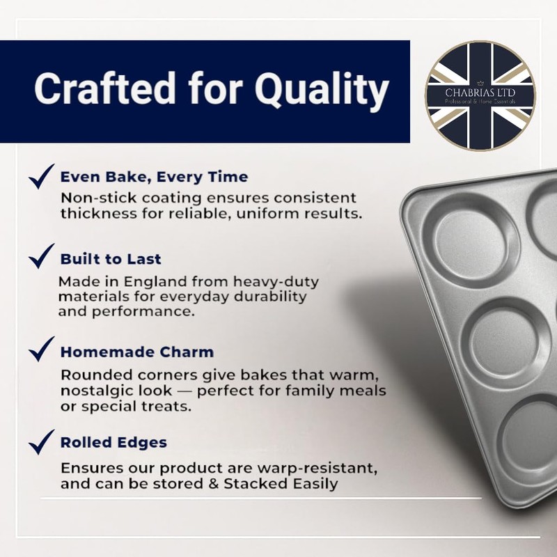 Chabrias Ltd 6 Cup Large 36cm Yorkshire Pudding Tray, Non-Stick