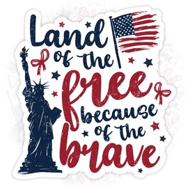 Land of The Free Because of The Brave Stickers Retro 4th of July America Coquette Decal Waterproof Vinyl Decal for Water Bottles Tumblers Laptops Hard Hat Cars Kindle Perfect Gifts for Girl Boy