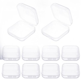 10 Pcs Mini Clear Plastic Box, 1.8 mm Thicken Transparent Storage Box with Hinged Lid, Ear Plug Case, Square Plastic Containers for Small Item Craft, Beads, Necklaces, Ear Studs, Rings