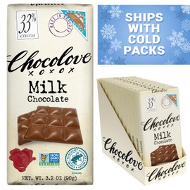 Chocolove Creamy Milk Chocolate Bars | 33% Cocoa | Crafted with Silky Belgian Chocolate | Non-GMO, & Gluten-Free, 3.2 oz Bar (12 Pack)