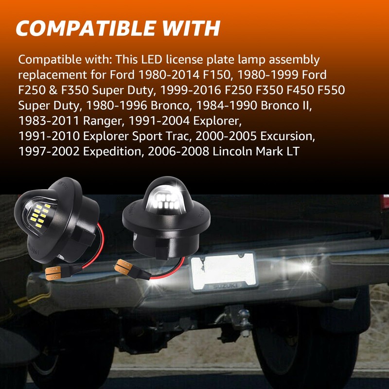 LED License Plate Light with Socket Wire Harness for Ford