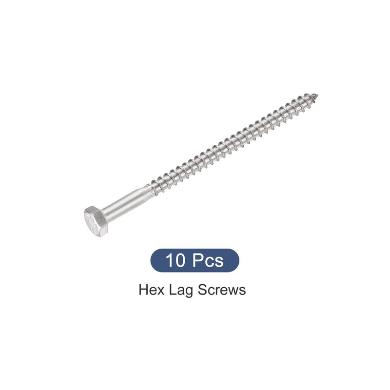 METALLIXITY 10pcs M6x100mm Hex Lag Screws 304 Stainless Steel Self