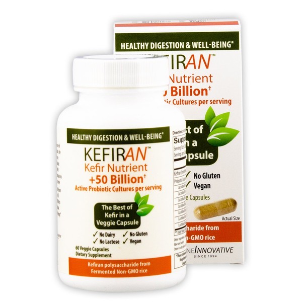Lane Innovative - Kefiran, Kefir Nutrient + 50 Billion Active Probiotic Cultures, Supports Optimal Digestive Health, Gluten-Free (60 Veggie Caps)