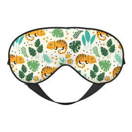 Cute Chameleons and Tropical Leaves Sleep Mask Eye Mask with Adjustable Strap Eye Sleep Shade Cover Blocks Light for Women Men Airplane Travel Nap