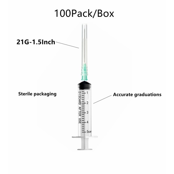 SHAOTONG 5ml Syringe with 21G 1.5In Needle - Disposable Individual