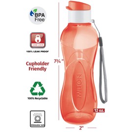 MILTON Children's Reusable Water Bottle, 355 ml, Plastic Water Bottle, BPA-Free, Leak-Proof with Carry Strap for Cycling, Camping, Hiking, Fitness, Yoga