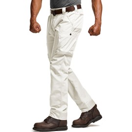 CQR Men's Quick Dry Work Pants, Water Resistant Outdoor Tactical Pants, Lightweight Stretch Cargo Hiking Pants, Frontline Frosted White, 34W x 32L