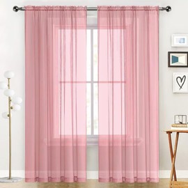 SpaceDresser - Paneles de cortina de gasa transparente con bolsillo para barra de tratamiento de ventana para cocina, recámara, sala de estar, cortinas de filtrado de luz solar, decoración semi del hogar, varios tamaños (rubor, 52 cm de ancho x 108 pulga