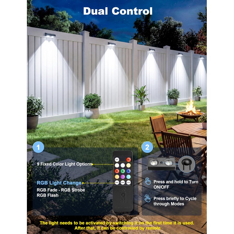 JOFIOS Fence Lights Solar Powered with Remote 12 Pack, Warm