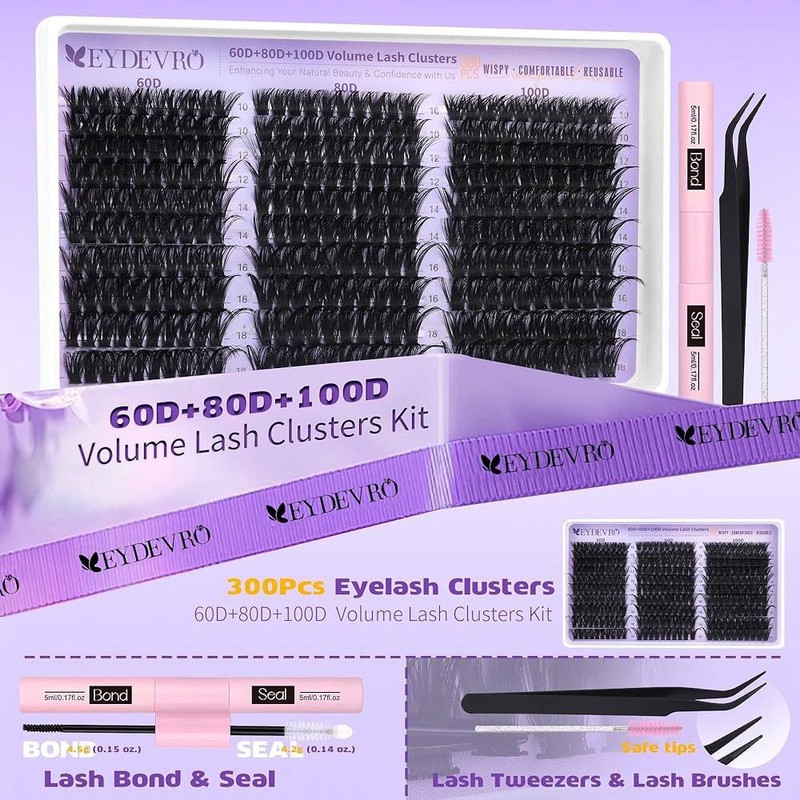 Idebro 아이데브로 래쉬 클러스터 키트 60D80D100D 볼륨 연장 위스피 속눈썹