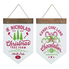 TRANS PAC Metal Christmas Hanging Pendant, Set of 2, Door Holiday Decoration