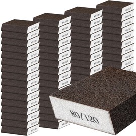Gisafai 100 Pcs Dual Angle Sanding Sponge Bulk, 80/120 Grit Double Sided Reusable Washable Sponge Sandpaper Block for Drywall, Wood, Metal, Glass, Med/fine