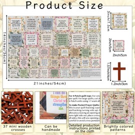 Fanfanwin Pocket Prayer Quilt Panel Squares with Small Wooden Crosses Mini Scripture Pocket Prayer Quilt for Friend Family Religious Spiritual Gift Easter Reward Gift(Color Simple)