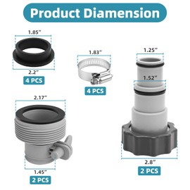 Dimakung 4 Pack 1.25" to 1.5" Pool Hose Adapter A & B Conversion Connector for Intex Pool Pump, Filter Hose & Saltwater Systems, Backwash Hose Adapter Set with Clamps & 11228 Seal Gaskets