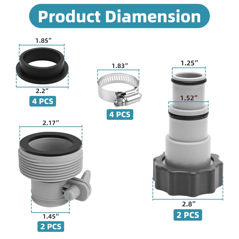 Dimakung 4 Pack 1.25" to 1.5" Pool Hose Adapter A
