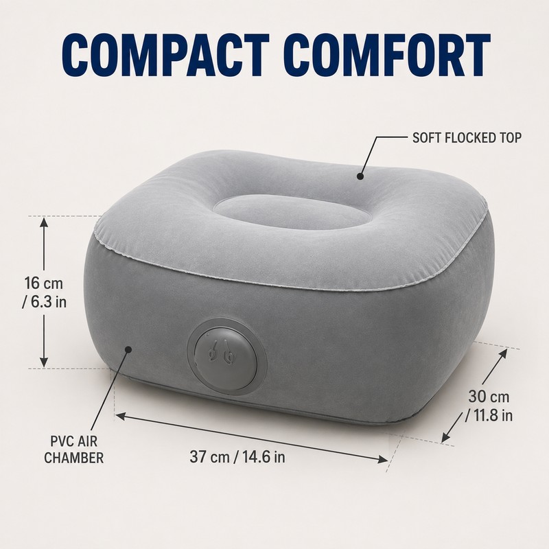 Inflatable PVC Footrest Pillow with Press-to-Inflate Valve for Travel and