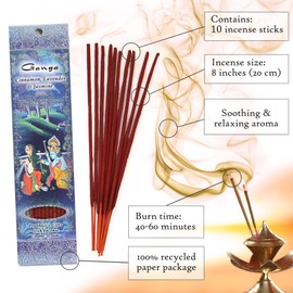 Prabhuji's Gifts Ganga, Bala Krishna, Balaram Hand-Rolled Spiritual Incense Sticks - Aromatic Sticks - for Meditation, Yoga, Relaxation, Aromatherapy Incense - 3 Packs of 10 Sticks with Wooden Burner