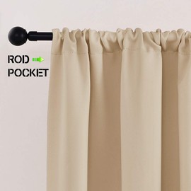 PONY DANCE Kitchen Curtains 36 - Tiers Valances Blackout Window Drapes Thermal Insulated Blinds Matching with Curtain Panels, 42 Width x 36 Length, Biscotti Beige, Set of 2