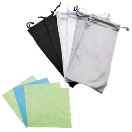 XXLKVSK 6Pcs Soft Sunglasses Pouch with 4Pcs Microfiber Cleaning Cloths 7.08 x 3.54 inch Drawstring Glasses Pouch Sunglasses Case Pouch Eyeglass Pouch for Men Women