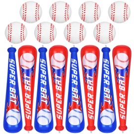 Fovths 8 Sets Inflatable Baseball Bats and Baseballs Set 22 Inch Inflate Baseballs with Mini Foam Sports Stress Ball for Sports Theme Birthday Party Favors
