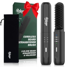 Alisador de barba para hombre, portátil, inalámbrico, con calefacción, cepillo alisador de pelo y barba con tecnología antiquemaduras e iónica, peine 