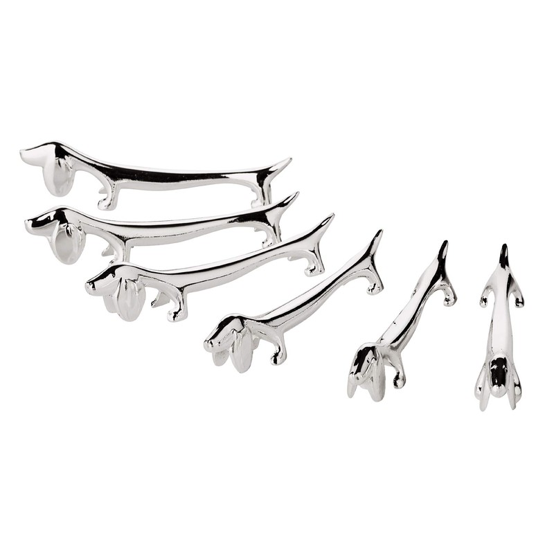 EDZARD 6er Set Messerbank Hund (L 9 cm) in Silber