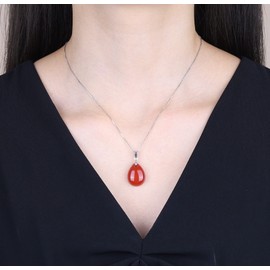 COAI 925 Sterling Silver Teardrop Carnelian Necklace for Women, Red Carnelian Necklace for Women
