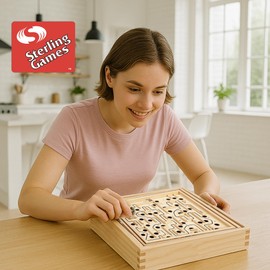 STERLING Games Large Wooden Labyrinth 13.5" x 13" Marble Ball Tilt Maze Wood Game with 60 Waypoints for 6 Years and Up