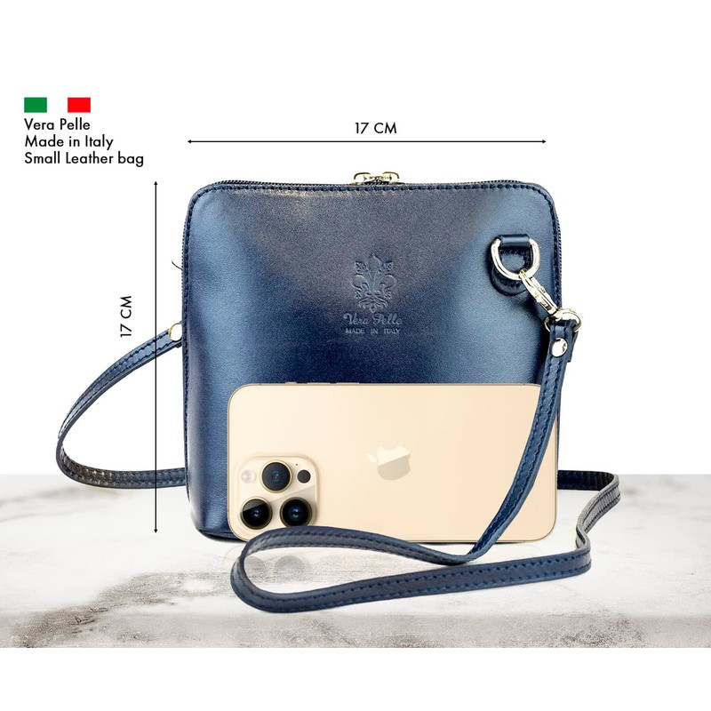 Small Vera Pelle Handbag Genuine Leather Cross Body Bag for