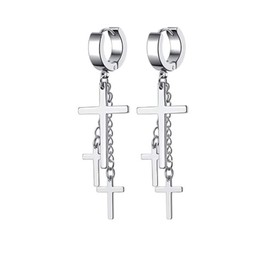 SBI Jewelry Three Crosses Silver Dangle Earrings for Women Men Boys Girlfriends Boyfriends Brother Sister Niece Cousin Stainless Steel Trendy Family Birthday Anniversary Mothers Day