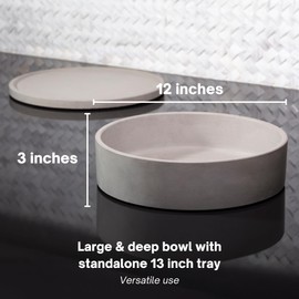Simon Brothers Concrete Fruit Bowl and Tray Set for Kitchen Counter - Large Decorative Bowls for Home Decor - Modern Key Bowl for Entryway Table - Key Holder and Vanity Tray