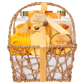 ArioseMonde Cestas de regalo para mujeres, regalos de spa para mujeres, juego de regalo de baño de 8 piezas con miel y almendras para mujeres, kit de