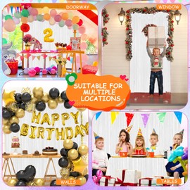 White Tinsel Backdrop Foil Fringe Curtains - 2 Packs Door Streamers Backdrop for Birthday Door Decorations, Party Supplies for Bachelorette, Graduation, Christmas, Disco Decor