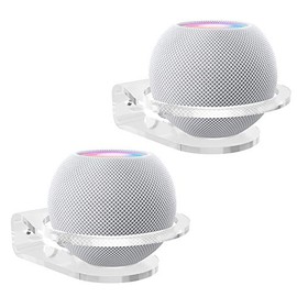 HomeMount Compatible with HomePod Mini Wall Mount - Sturdy Clear Acrylic Wall Shelf Holder, Space Saving Solution Bracket (2-Pack)