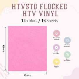 HTVSTD Flocked HTV Vinyl - 14 Sheets 12x10 inches Colorful Flock Heat Transfer Vinyl Flock Iron on Vinyl for T-Shirts Compatible with Silhoutte Came