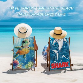 NIBESSER 2 Pack Kids Beach Towels for Girls Boys 30"x 60" Quick Dry Microfiber Sand Free Swim Towels Lightweight & Absorbent Pool Travel Bath Towels Cute Thin Toddler Beach Towel,Turtle and Shark