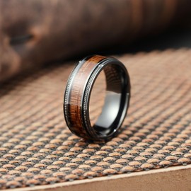 King Will NATURE 8mm Black Wood Mens Titanium Ring Wood Inlay Men Women Wedding Band Ring Real Wood Comfort Fit 9