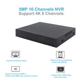 REVODATA 4K 16CH NVR Video Recorder, Support 16 x 5MP/8 x 4K IP Cameras, Compatible with 1080P/3MP/4MP/5MP/8MP, 16 Channel NVR 4K for IP Security Camera System (N4016-X)