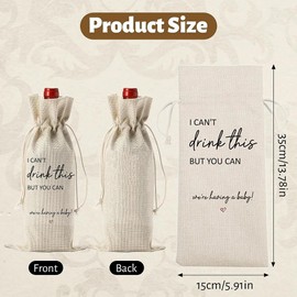 Fakcrkun Pregnancy Announcement Wine Bag, Pregnancy Reveal Wine Gift Bag with Drawstring, Reusable Linen Baby Announcement Gifts for Dad, Friends and Grandparents