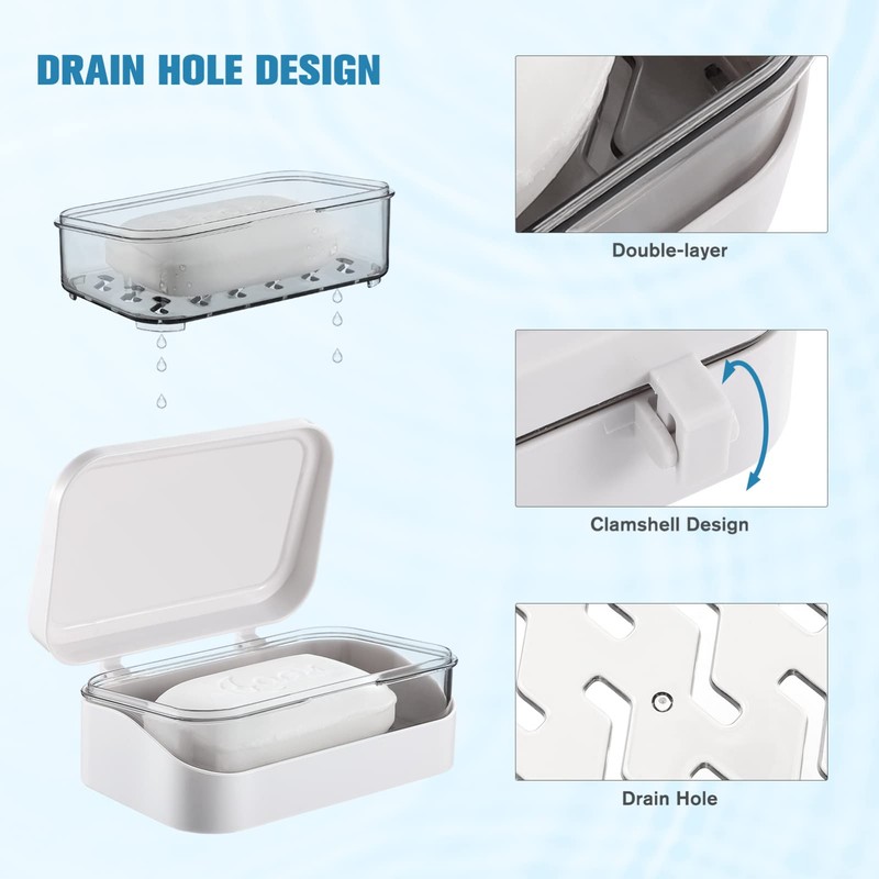 Operitacx Soap Container with Lid and Removable Drainer Portable Plastic