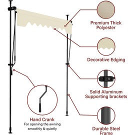 Manual Retractable Awning – 78” Non-Screw Outdoor Sun Shade 57" max roll-Out – Adjustable Pergola Shade Cover with UV Protection – 100% Polyester Made Outdoor Canopy – Ideal for Any Window or Door