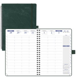 POPRUN 2026 Weekly Planner (A4-8.25'' x 11.75''), Quarter-Hourly Appointment Book (Jan. 2026 to Dec. 2026) with Monthly Tabs, Spiral Softcover, 2 Inner Pockets, Pen Holder - Blue Green