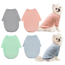 KATOLK 4 Pack Dog Shirts Waffle Dog Clothes for Small Medium Dogs, Stretchy Dogs Boy Girl Dog T-Shirts Lightweight, Soft and Breathable Puppy Kitten Dog Shirts for Chihuahua